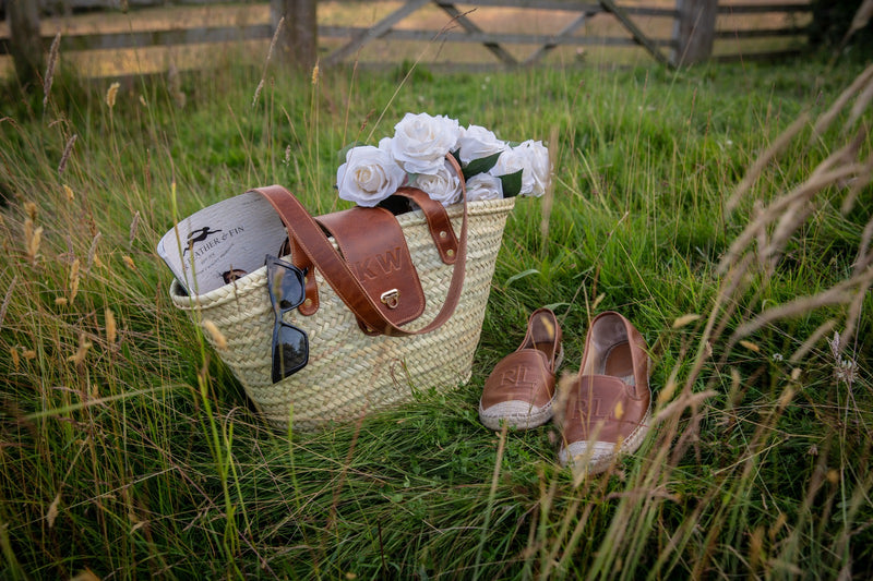 Light Tan Straw Bag with Initials