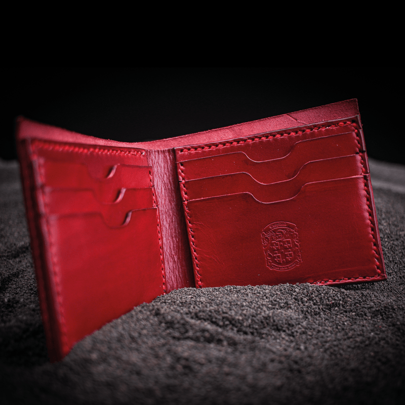 AJ leather wallet in red, open