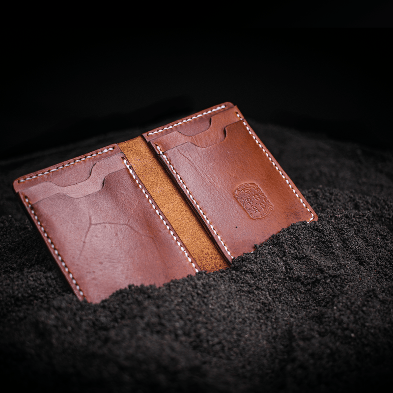 tan dan leather wallet open with coupland crest