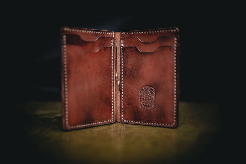 the lorne leather wallet open with coupland crest