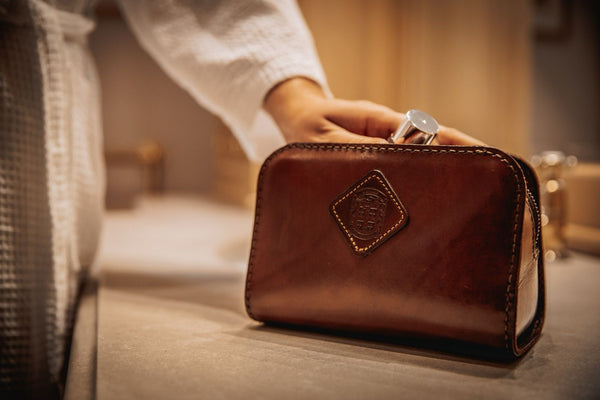 Coupland Leather handcrafted brown leather toiletry bag