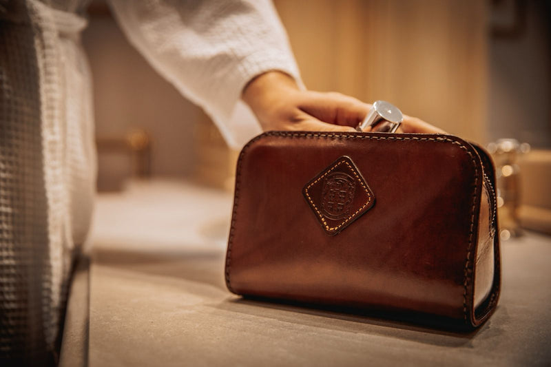 Coupland Leather handcrafted brown leather toiletry bag