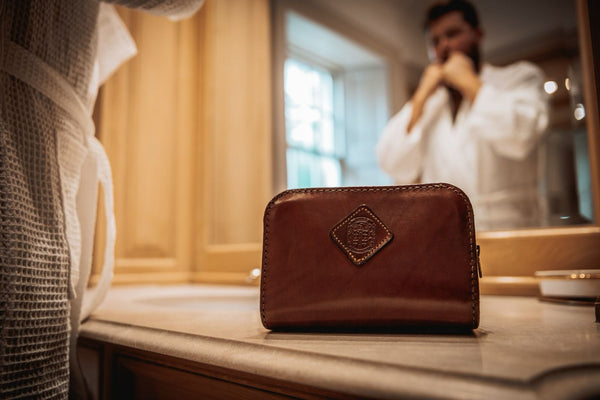 Coupland Leather handcrafted brown leather toiletry bag