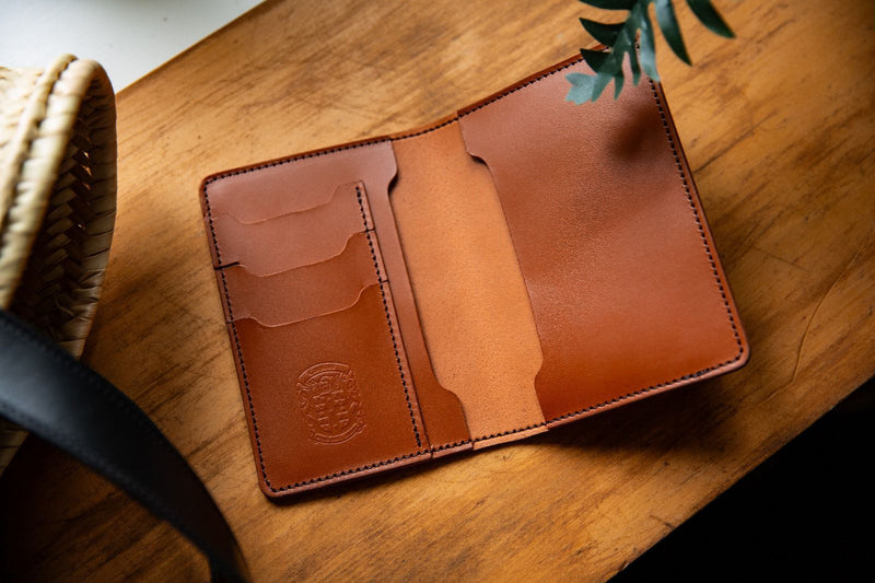 Coupland Leather Passport Holder in Tan with card storage pockets