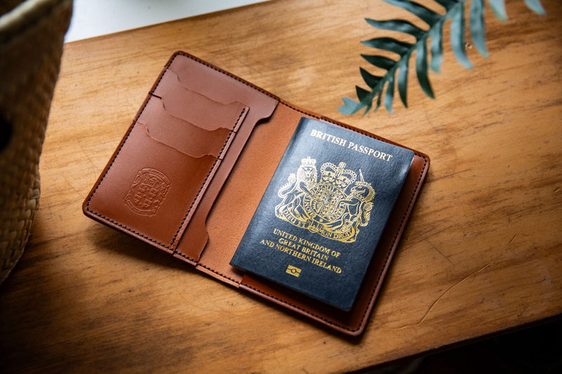 Coupland Leather Passport Holder in Tan with card storage pockets