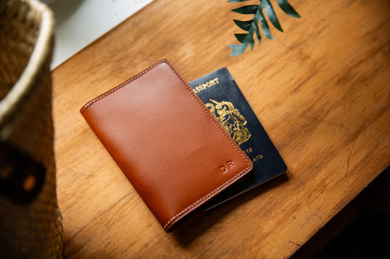 Coupland Leather Passport Holder in Tan with card storage pockets