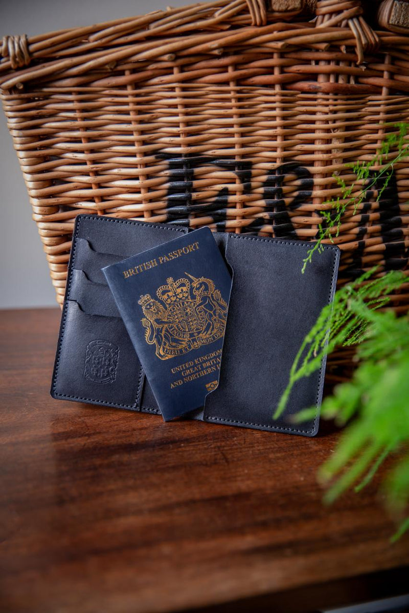 Coupland Leather Passport Holder in Black with card storage pockets