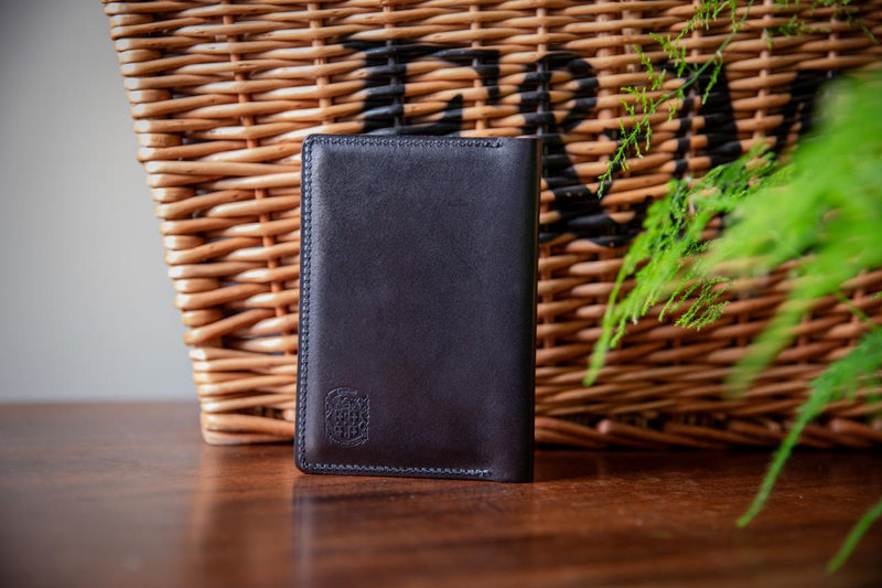 Coupland Leather Passport Holder in Black with card storage pockets