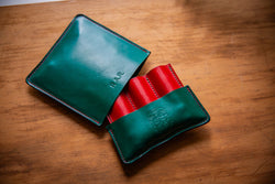 Coupland leather triple cigar case in green and red leather