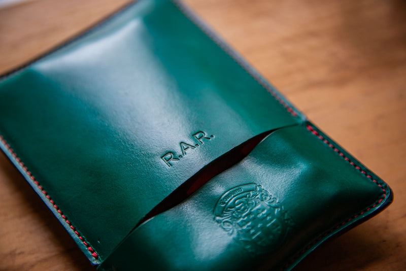 Coupland leather triple cigar case in green and red leather