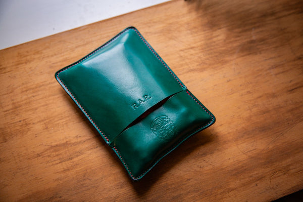 Coupland leather triple cigar case in green and red leather