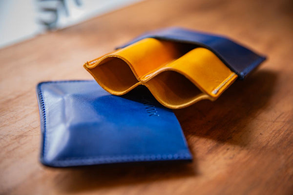 Coupland Leather Double Cigar case navy blue and yellow
