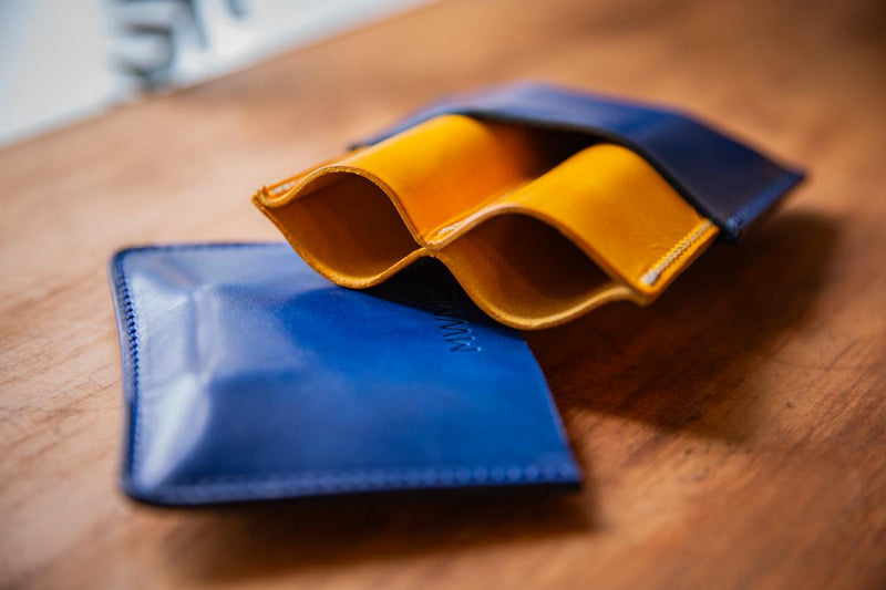 Coupland Leather Double Cigar case navy blue and yellow