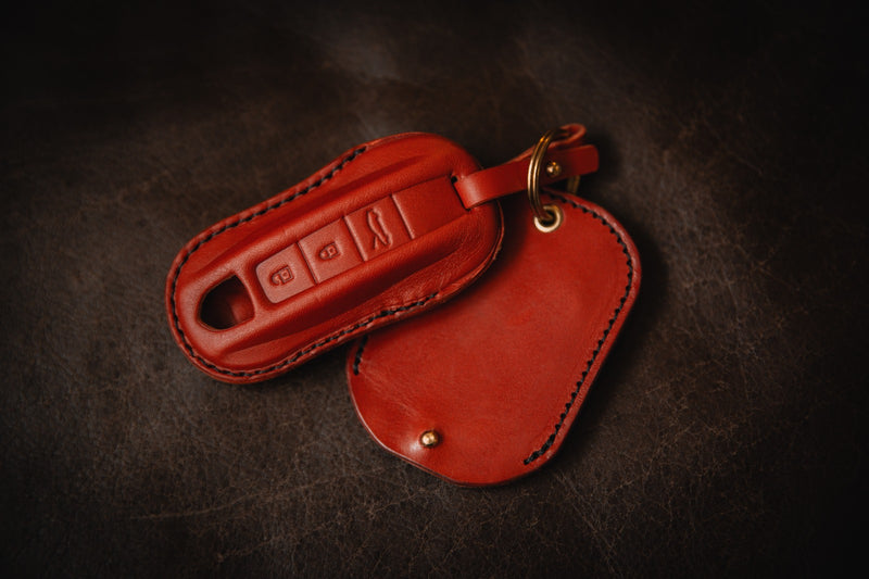 Leather Porsche Key Case Cover Red