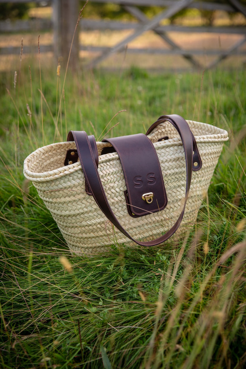 Chocolate Brown Straw Bag with Personalisation