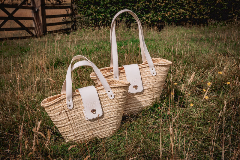 White Leather Palm Leaf Straw Bag