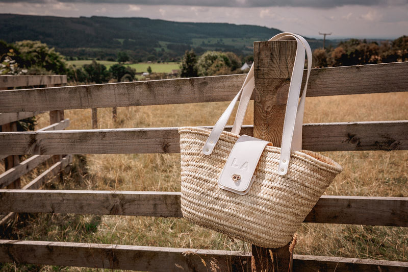 Bespoke White Leather Palm Leaf Straw Bag