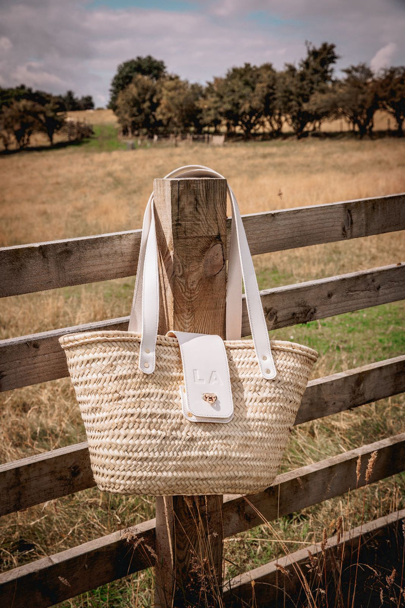 Luxury White Leather Palm Leaf Straw Bag