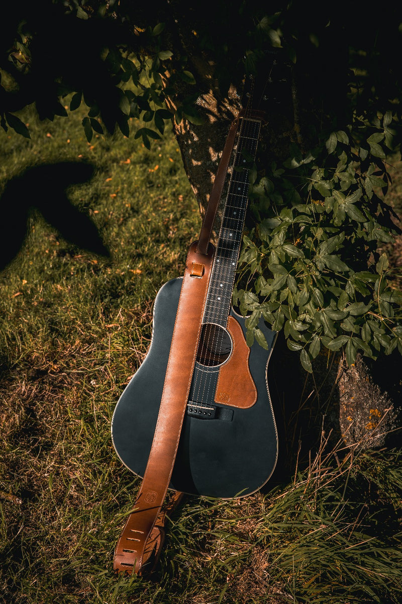 Unique and bespoke Leather acoustic guitar strap