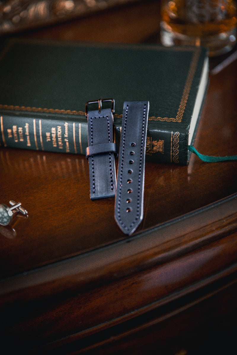 Bespoke hand crafted royal blue leather watch strap
