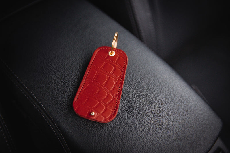 Crocodile Print Porsche Tracker Holder in Red