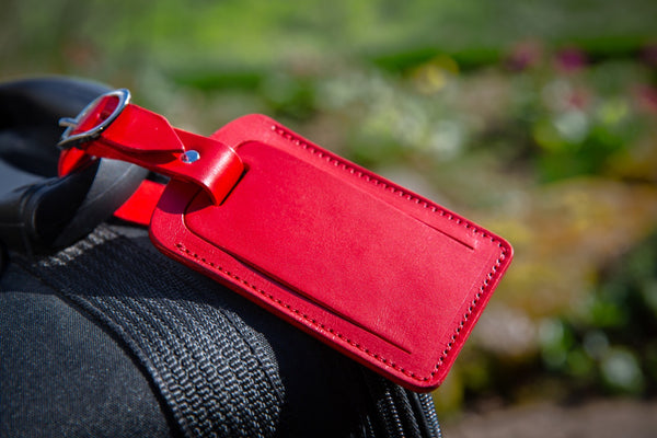 Personalised Leather Luggage Tag in Red
