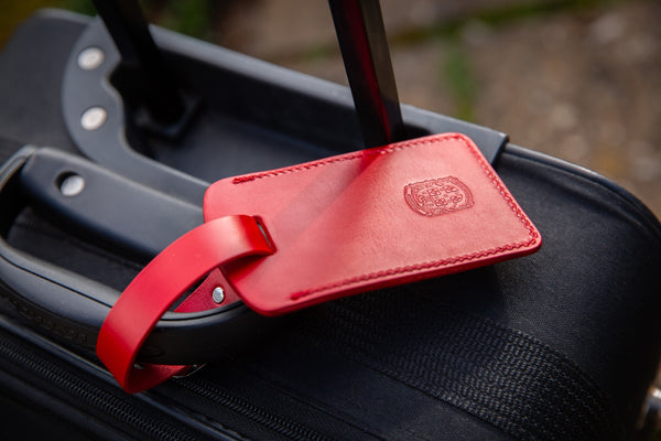 Hand Crafted Leather Luggage Tag in Red