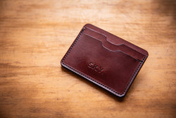Hand crafted leather card holder in brown