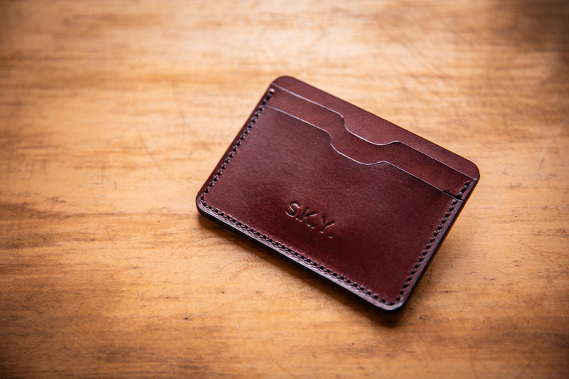Hand crafted leather card holder in brown