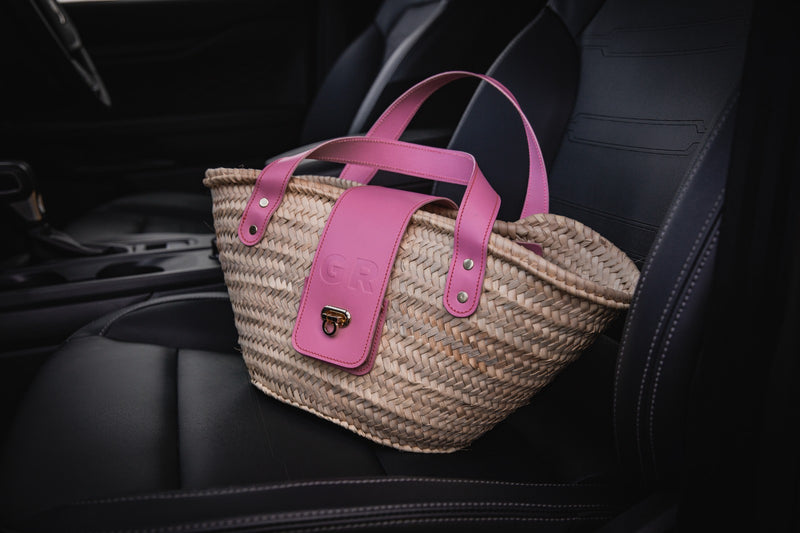 Baby Pink Leather Straw Summer Bag