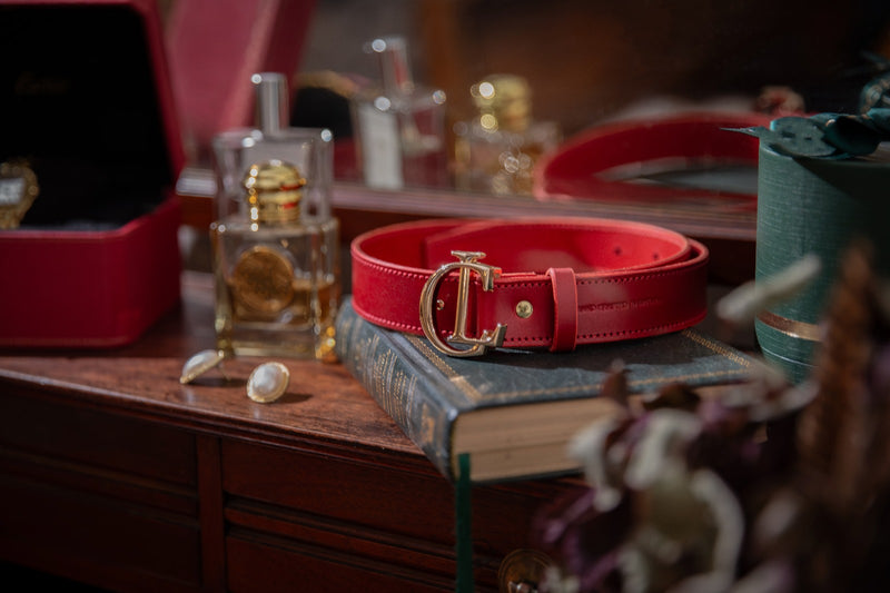 CL Signature Belt in Smooth Red Leather with Gold Buckle