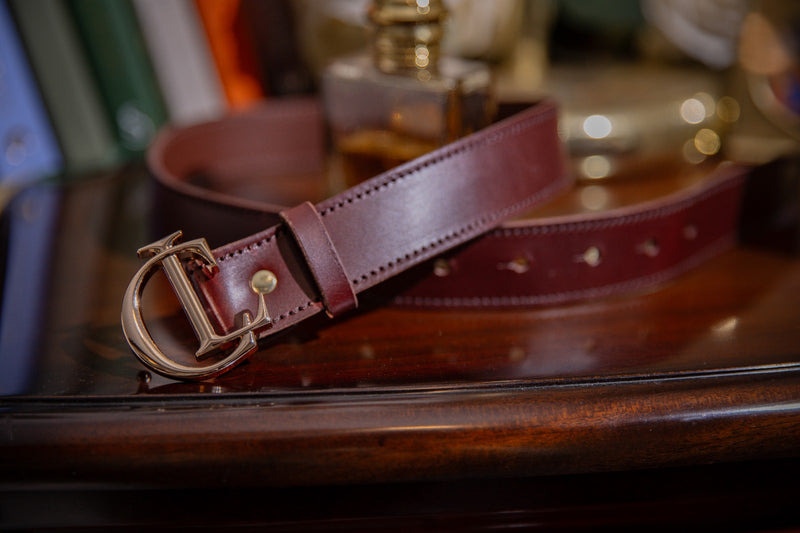 CL Signature Belt in Smooth Dark Brown Leather with Gold Buckle