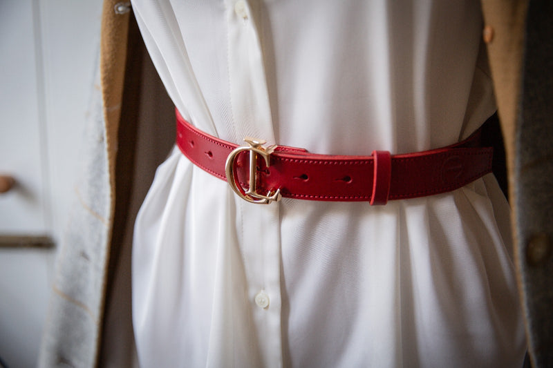 Hand Crafted CL Signature Belt in Smooth Red Leather