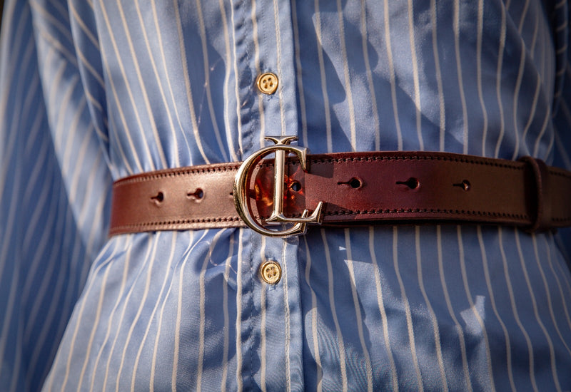 CL Signature Belt in Smooth Dark Brown Leather with Gold Buckle