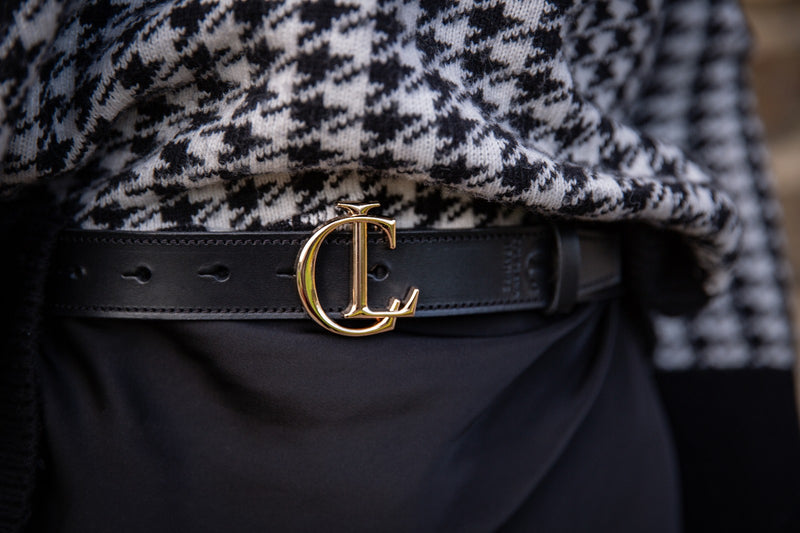 CL Signature Belt in Smooth Black Leather with Gold Buckle