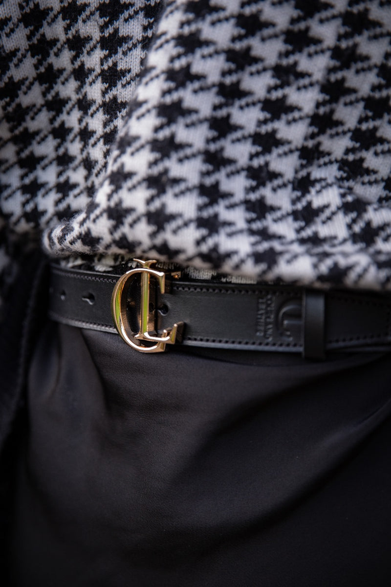 CL Signature Belt in Smooth Black Leather with Gold Buckle