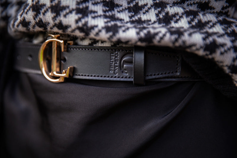 CL Signature Belt in Smooth Black Leather with Gold Buckle