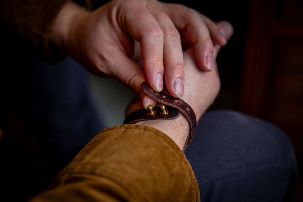 Coupland Leather double stud brown leather bracelet