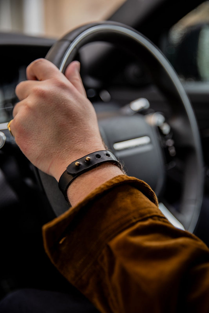 Coupland Leather double stud black leather bracelet