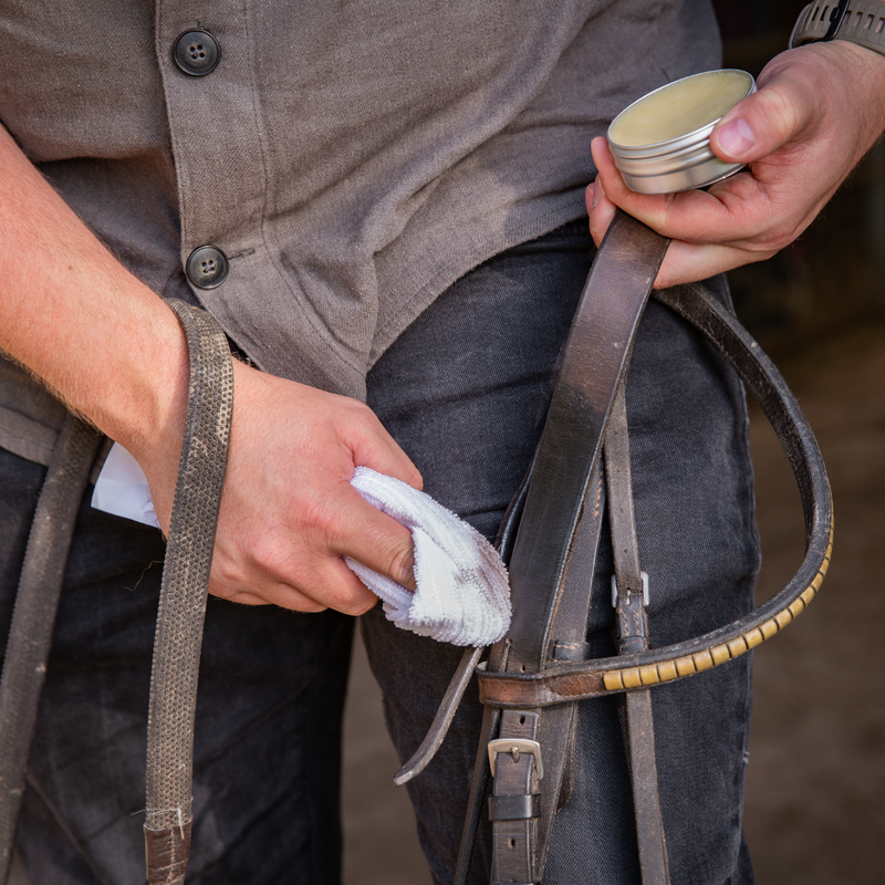 Coupland Leather Balm conditioning horse tack for durability and suppleness
