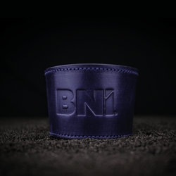blue leather bni coffee cup sleeve