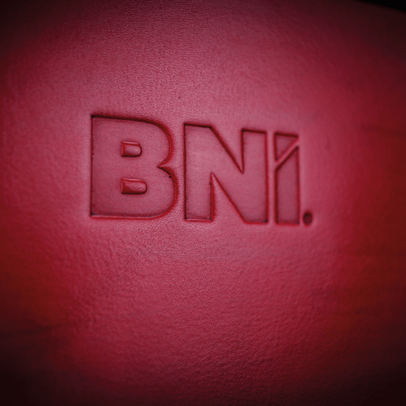 red leather bni branded A5 notebook cover close up