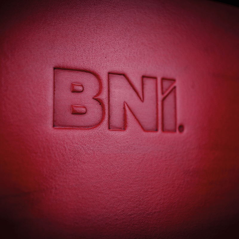red leather bni branded A5 notebook cover close up