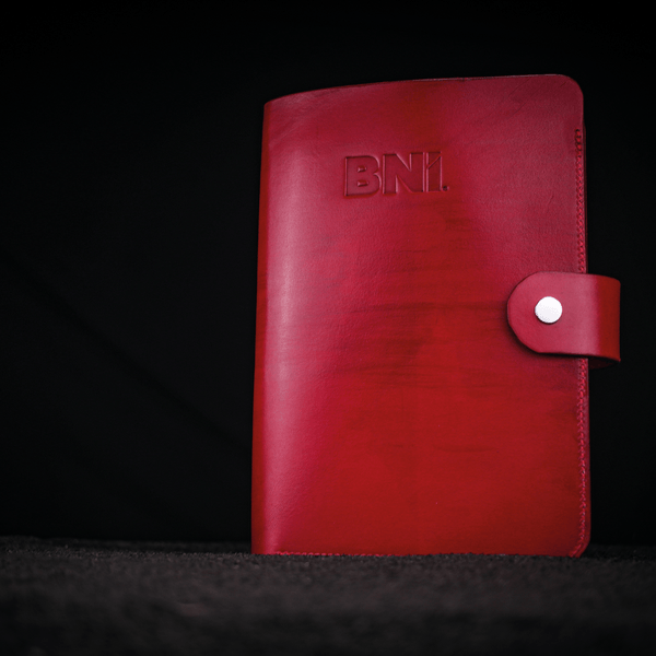 red leather bni branded A5 notebook cover closed