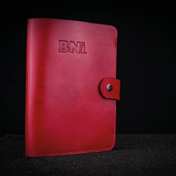 red leather bni branded A5 notebook cover closed
