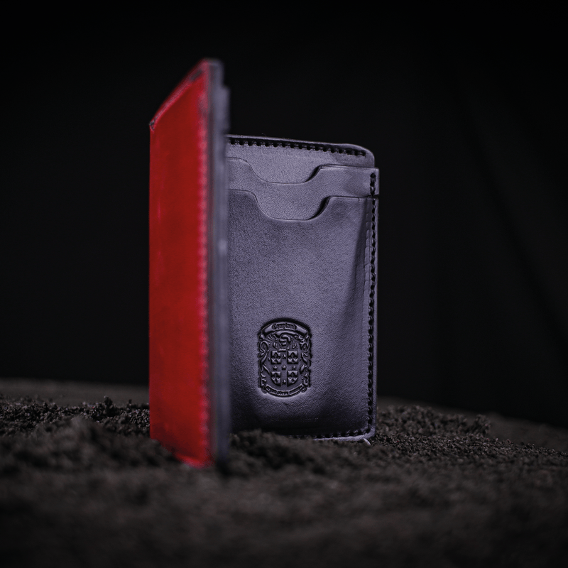 blue and red dan leather wallet with coupland crest