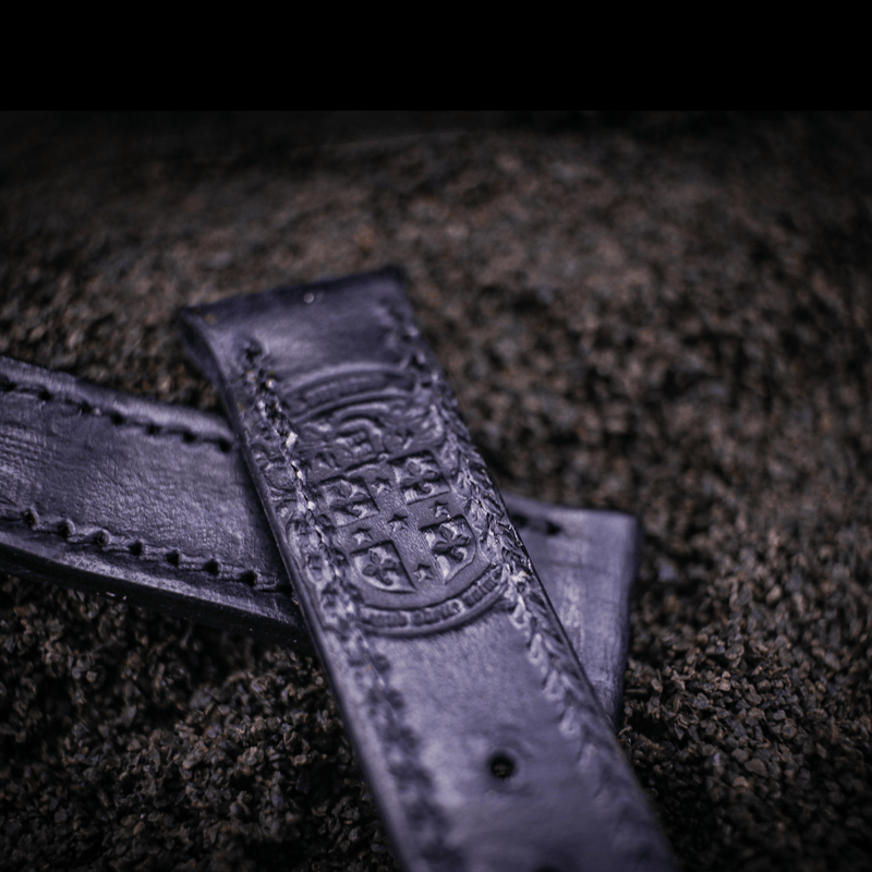 blue leather apple watch strap connector 38 & 40mm with coupland crest