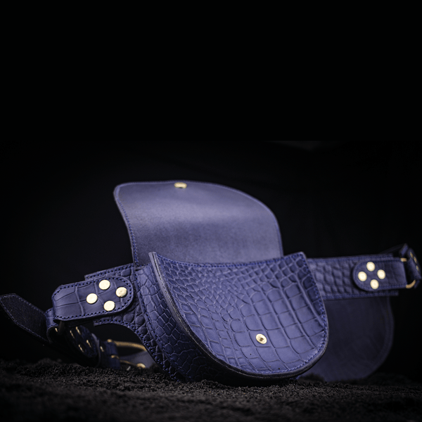 blue leather equine riding belt open