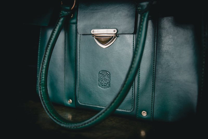 side view of ladies leather handbag