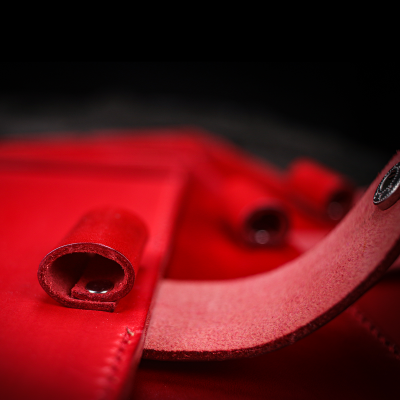 A4 red leather book cover close up